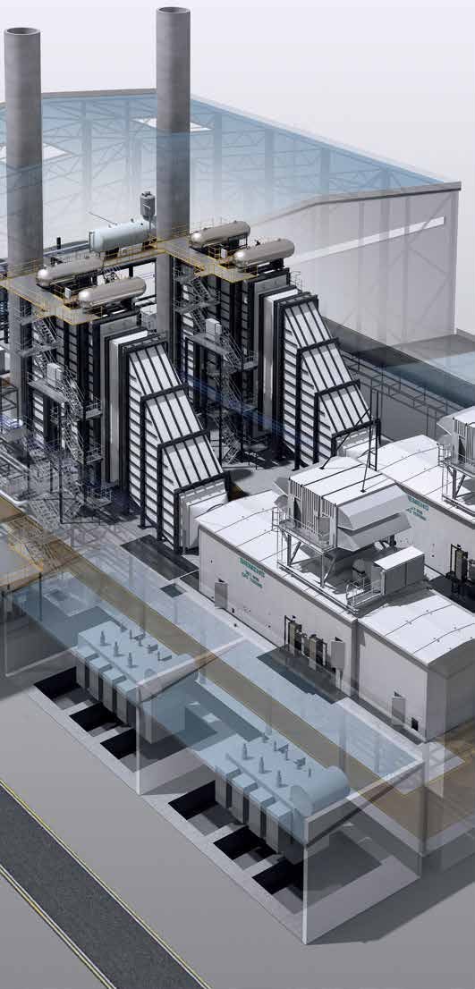 Conceptual rendering of a large multi-unit gas turbine power-generation facility